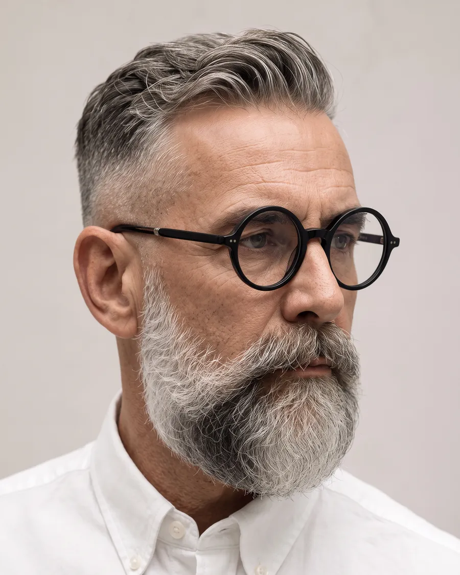 Un homme porte des lunettes de vue rondes à monture noire